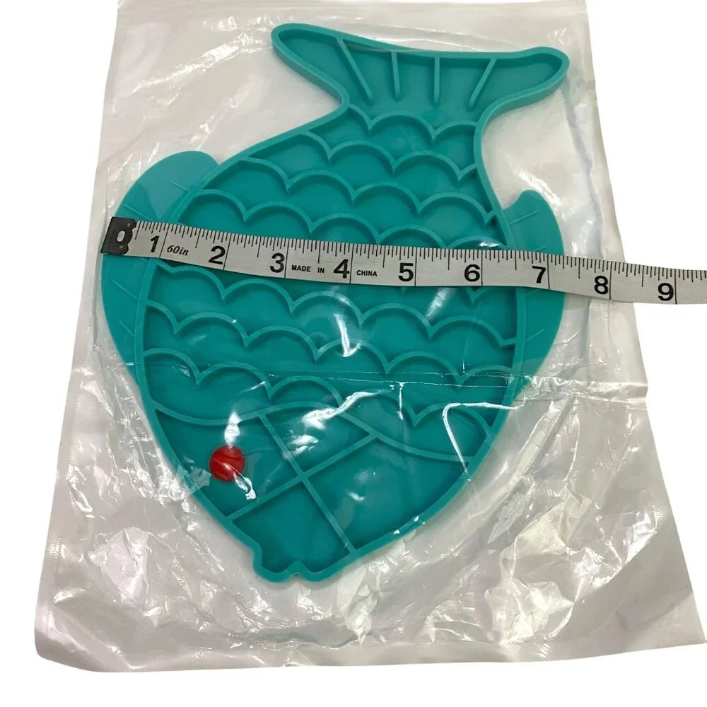 Cat Slow Feeder Dish or Lickable Treat May Enrichment Toy Fish Shape Lot of 2